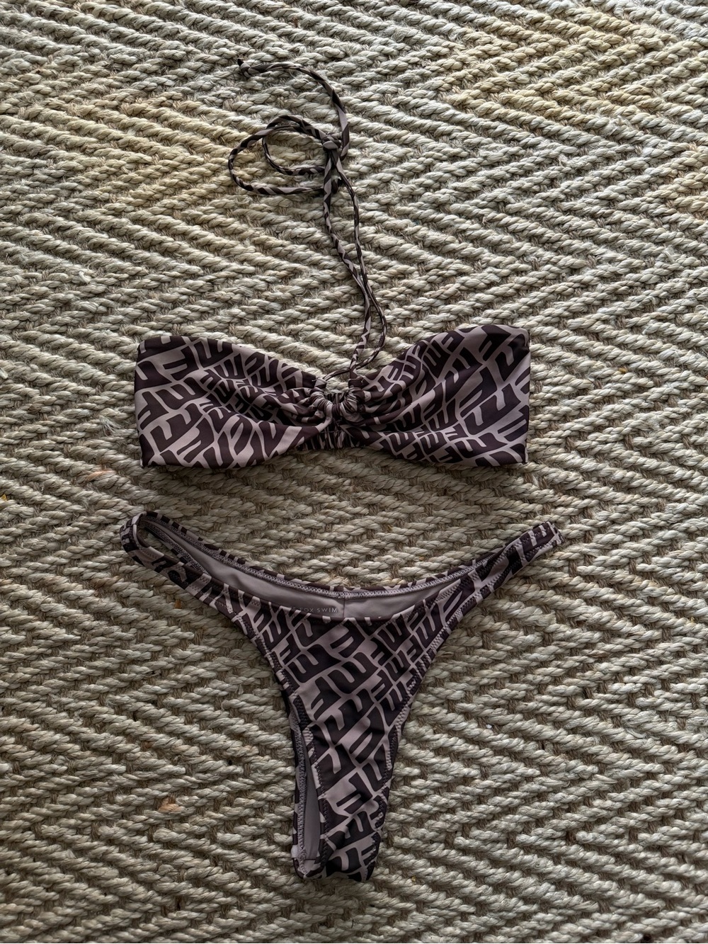 White Fox Boutique Taupe Geometric Strapless Bandeau Bikini